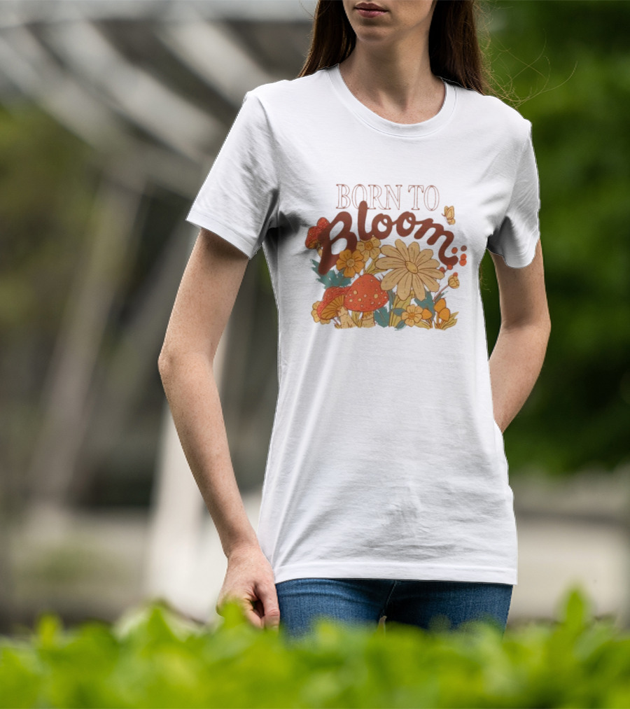 ```Born To Bloom Autumn Vintage Floral Mushrooms And Butterflies Theme``` T-Shirt