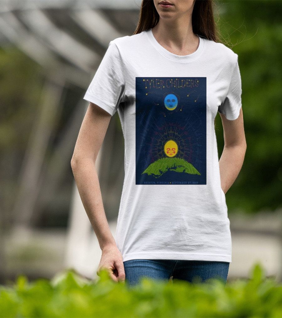 Tyler Childers Bristow Virginia September 27 2025 Medium Build Sola Blue Moon Yellow Sun T-Shirt