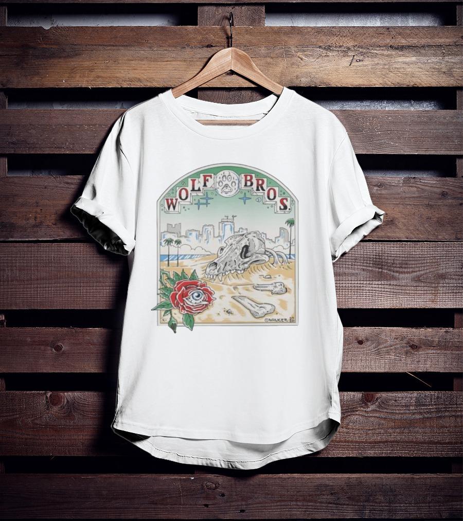 Wolf Bros Skull And Rose Beach Scene Ft Lauderdale Florida T-Shirt