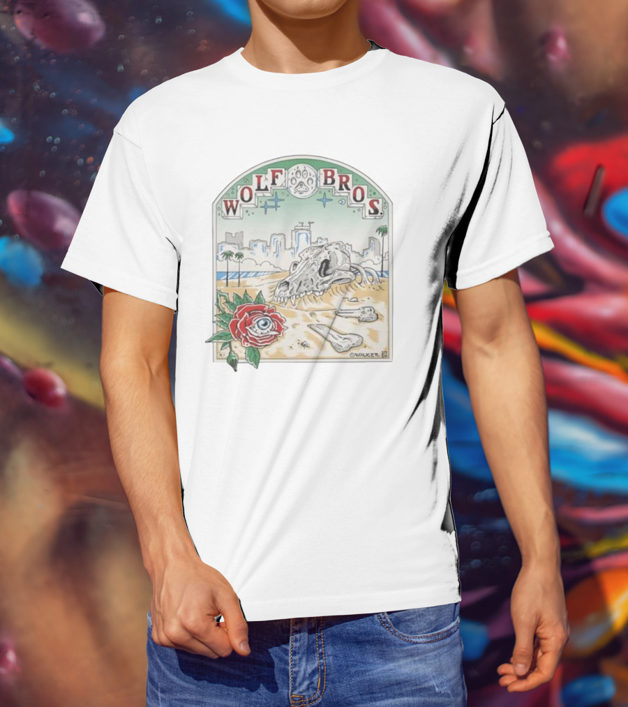 Wolf Bros Skull And Rose Beach Scene Ft Lauderdale Florida T-Shirt