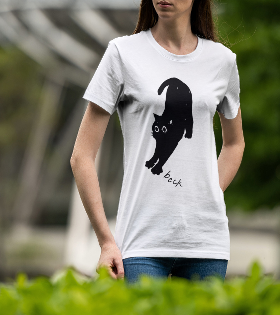 Beck Stretching Cat Silhouette Black Outline T-Shirt