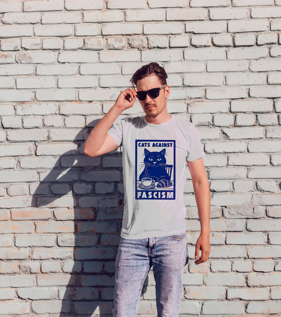 Cats Against Fascism Coffee And Croissant T-Shirt