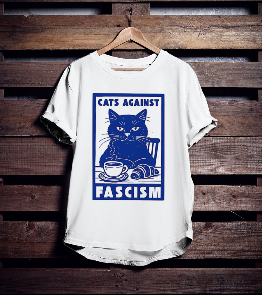 Cats Against Fascism Coffee And Croissant T-Shirt