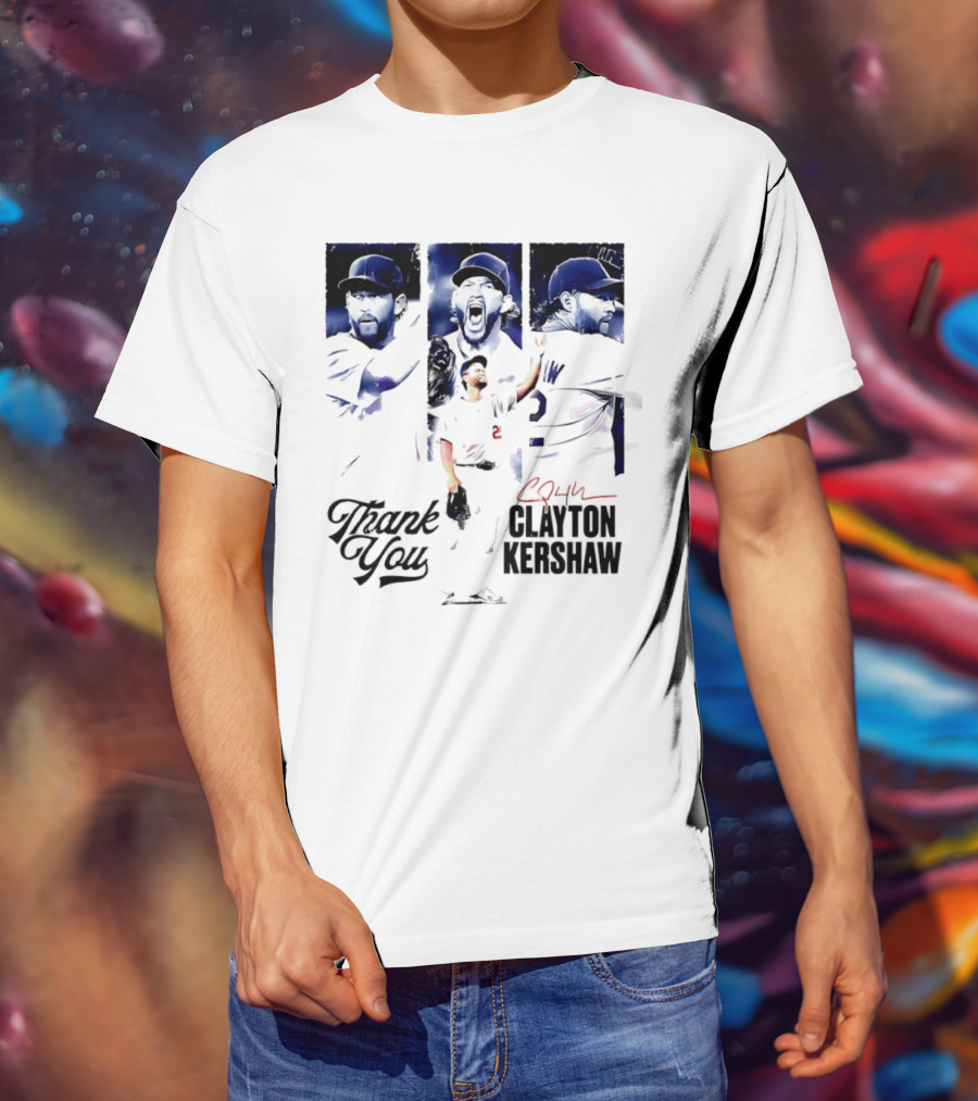 Clayton Kershaw Los Angeles Dodgers Thank You Signature Cursive T-Shirt