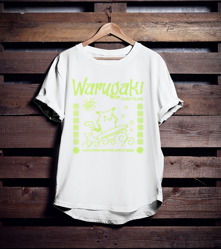 Warugaki Surf Club Pikachu Surfing Illustration Sun And Waves T-Shirt