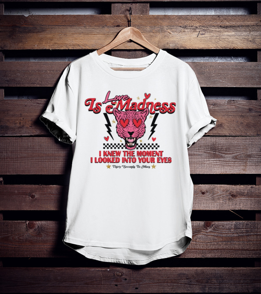 Love Is Madness I Knew The Moment I Looked Into Your Eyes Leopard Hearts T-Shirt
