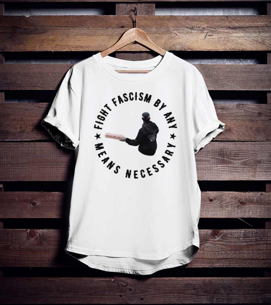 Fight Fascism By Any Means Necessary Red Bat Masked Figure T-Shirt