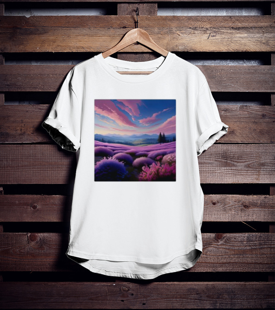 Her Radiant Bloom Lavender Sunset Landscape With Pink And Purple Sky T-Shirt
