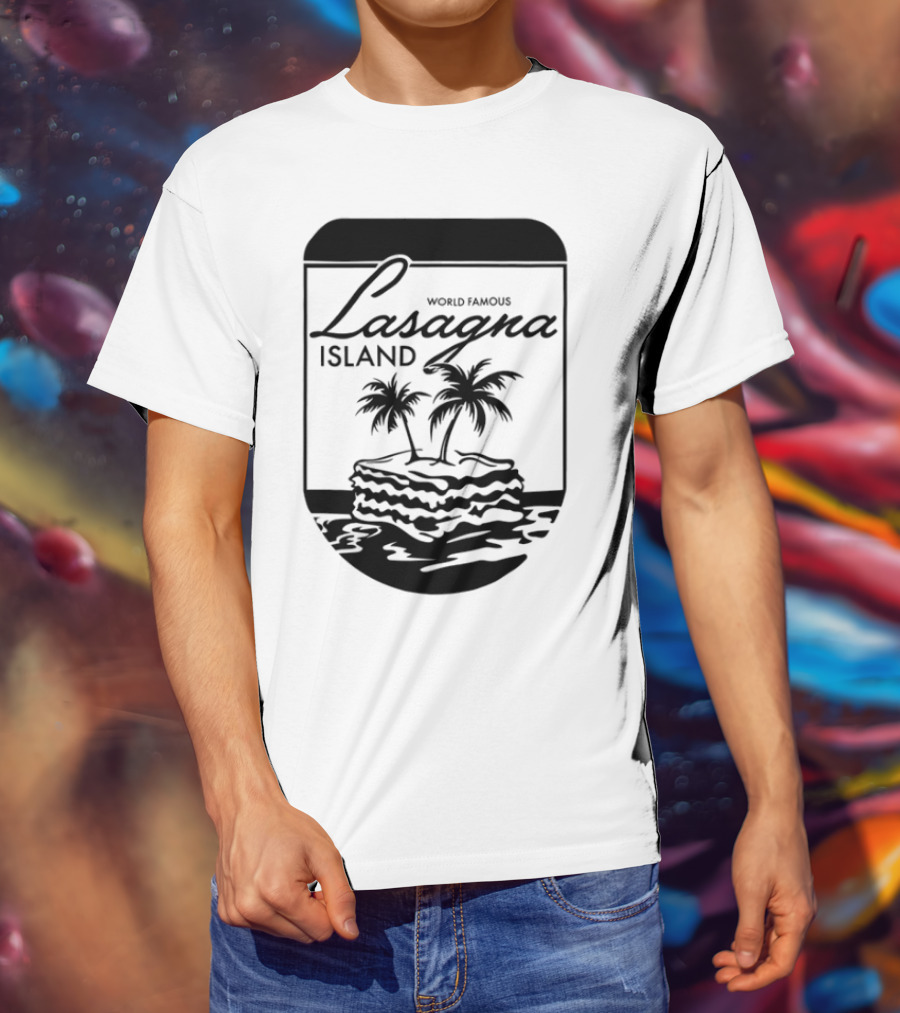 World Famous Lasagna Island Cat Cartoon Comic Humor Retro Style T-Shirt
