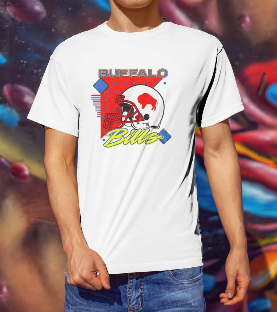 Buffalo Bills 90s Style Football Helmet Retro NFL Game Day T-Shirt