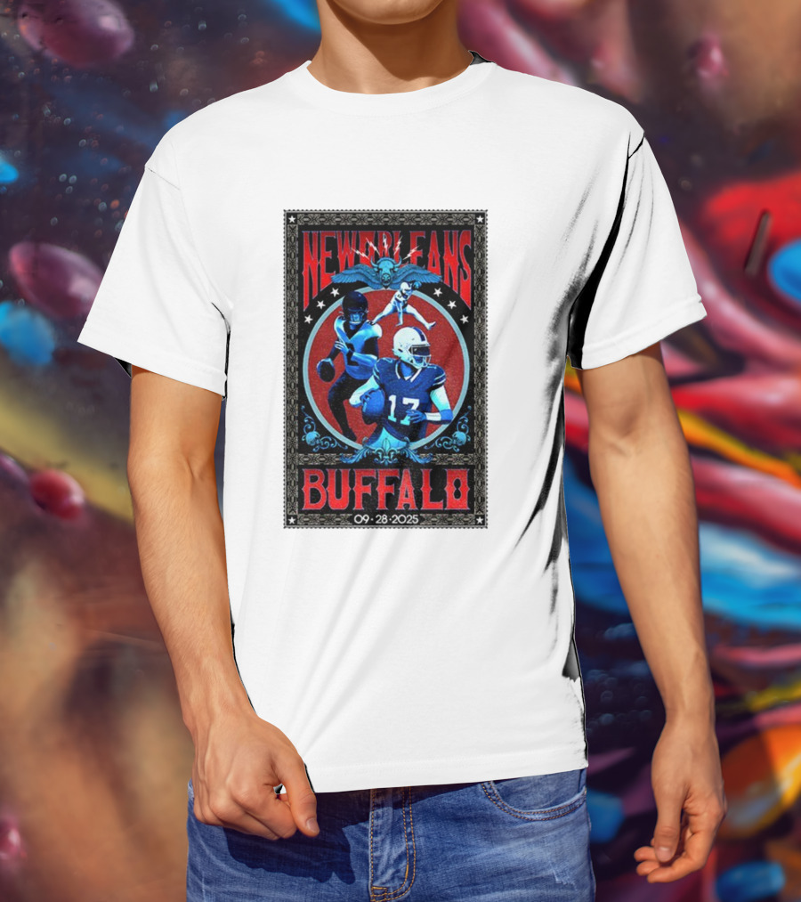 New Orleans Vs Buffalo September 28 2025 NFL Football Josh Allen Tyler Bass T-Shirt