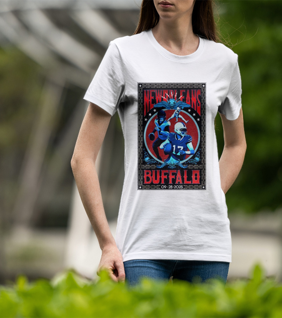 New Orleans Vs Buffalo September 28 2025 NFL Football Josh Allen Tyler Bass T-Shirt
