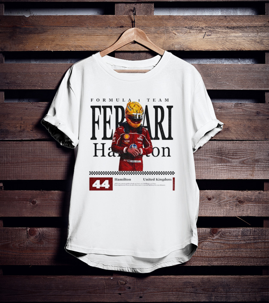 Ferrari Hamilton Red Racing Suit 44 UK Formula 1 Team T-Shirt