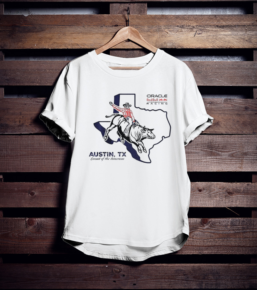 Oracle Red Bull Racing Austin TX Circuit Of The Americas Cowboy Bull Riding Texas Outline T-Shirt