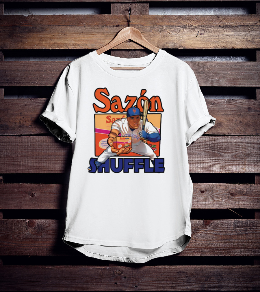 New York Sazón Goya Baseball Player Shuffle T-Shirt