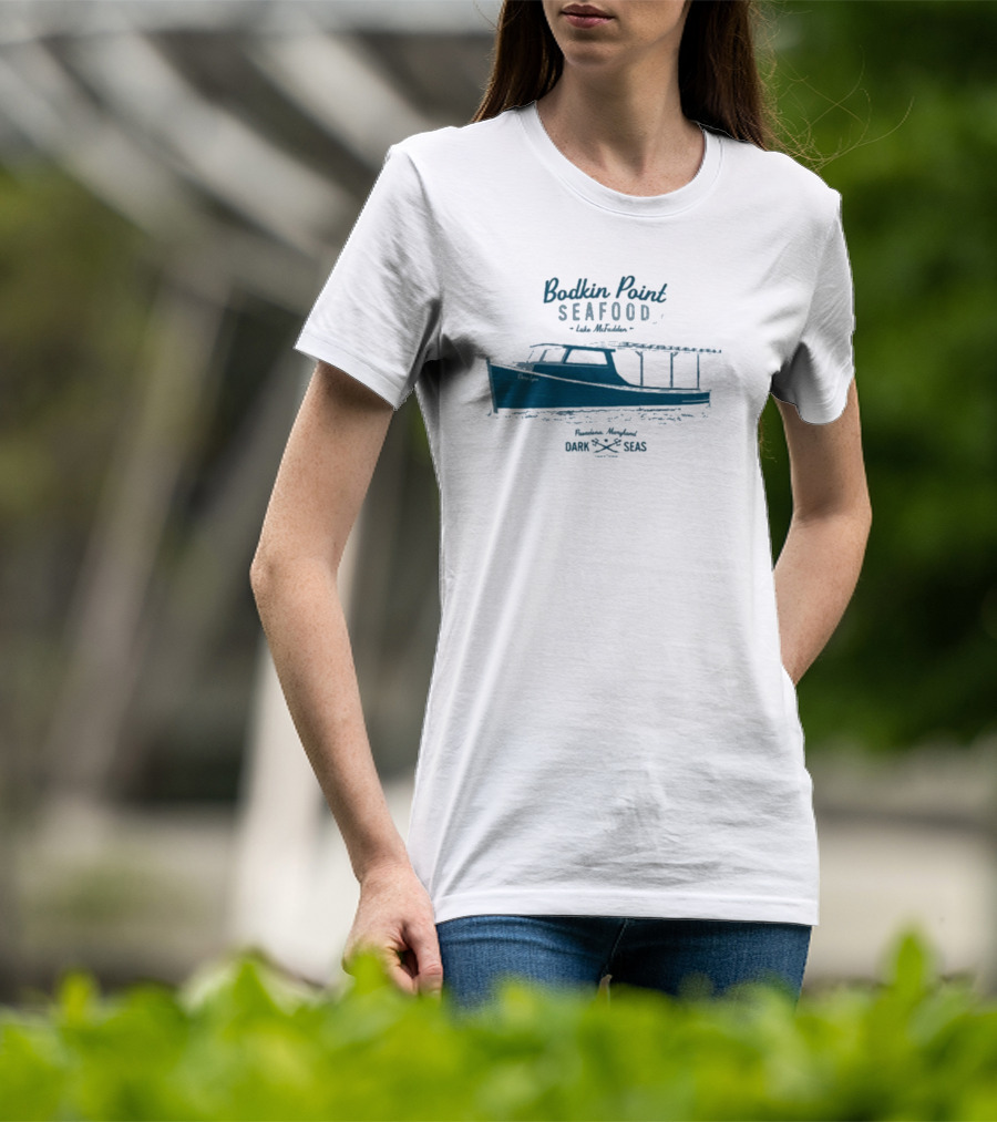 Dark Seas Bodkin Point Seafood Luke McFadden Annapolis Maryland Boat T-Shirt