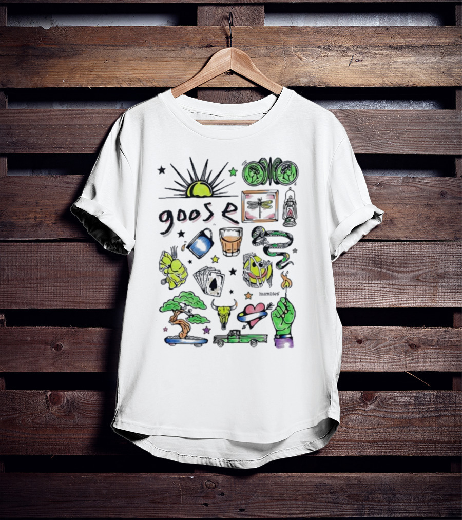 Goose Highlighter Hand Colored Sun Lock Tree Heart Candle Imagery T-Shirt