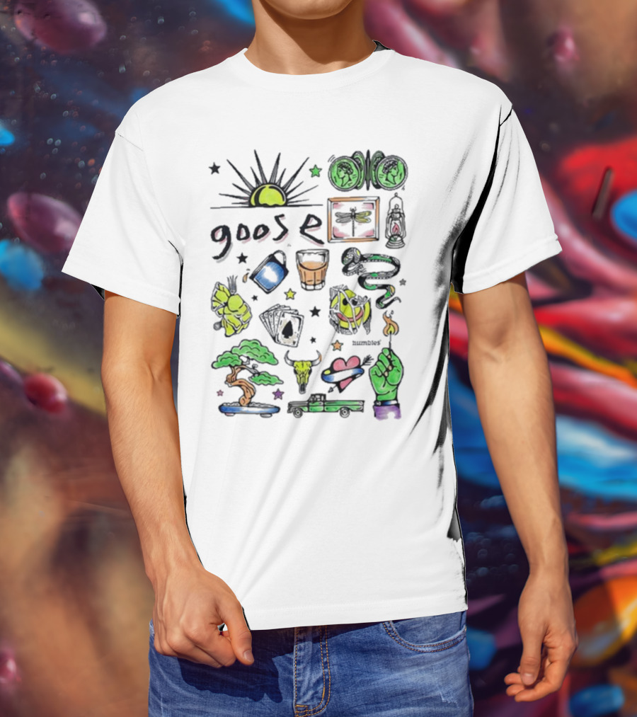 Goose Highlighter Hand Colored Sun Lock Tree Heart Candle Imagery T-Shirt