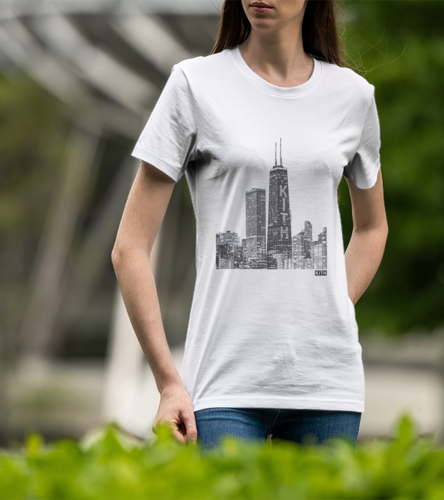 Kith Chicago Skyline Merchandise Featuring Iconic Skyscraper Artwork T-Shirt