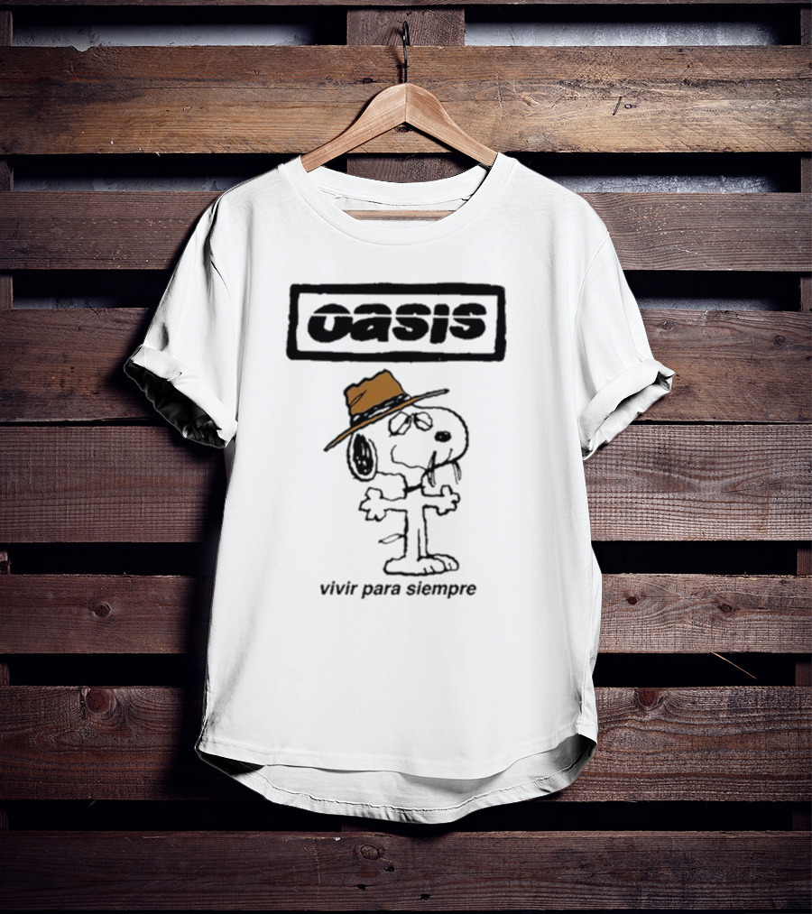 Snoopy Oasis Vivir Para Siempre Taza Café En El Desierto Icono Vintage T-Shirt