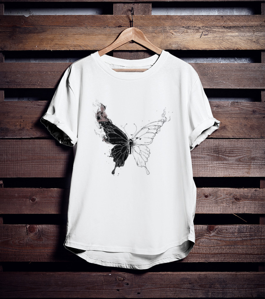 Princess Goes Butterfly Diagram Black Wings Illustration T-Shirt