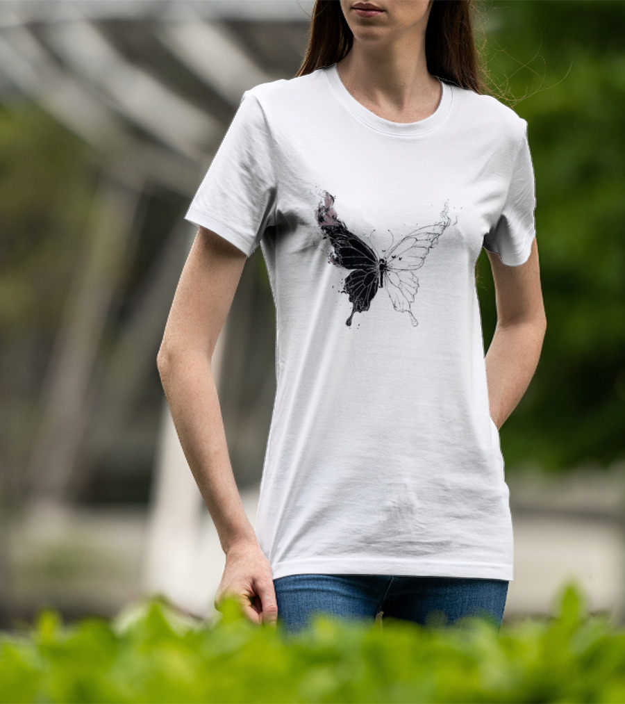 Princess Goes Butterfly Diagram Black Wings Illustration T-Shirt
