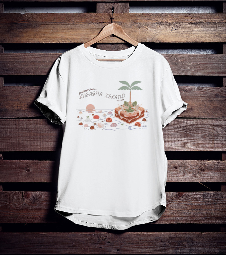 Greetings From Lasagna Island Est 2024 Tropical Pasta Paradise T-Shirt