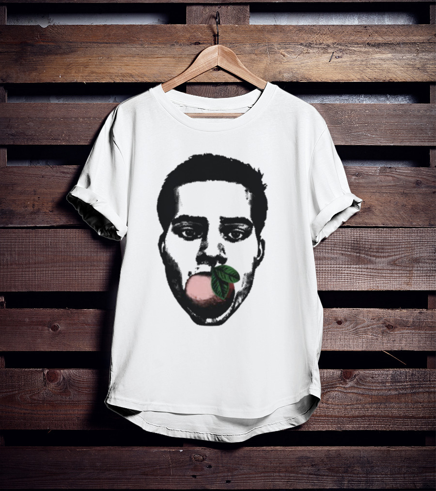 ``` Nick Wilkins Orange Face With Red Apple And Leaves ``` T-Shirt