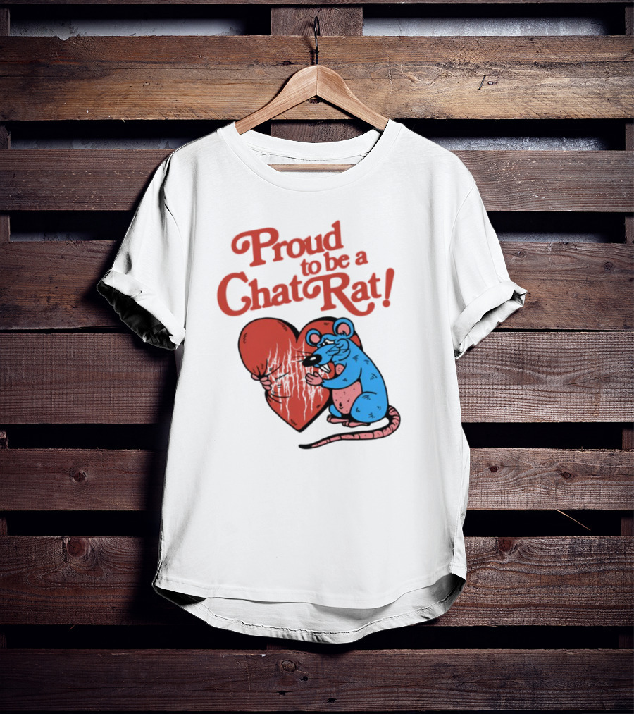 Proud To Be A Chat Rat Heart Hugging Cartoon Blue Rat T-Shirt