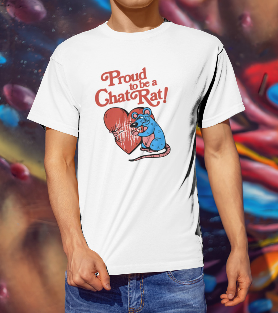 Proud To Be A Chat Rat Heart Hugging Cartoon Blue Rat T-Shirt
