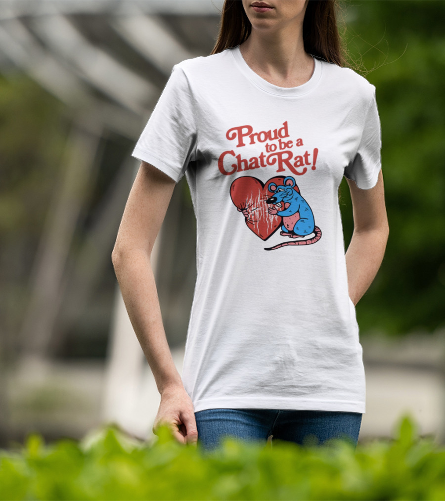 Proud To Be A Chat Rat Heart Hugging Cartoon Blue Rat T-Shirt
