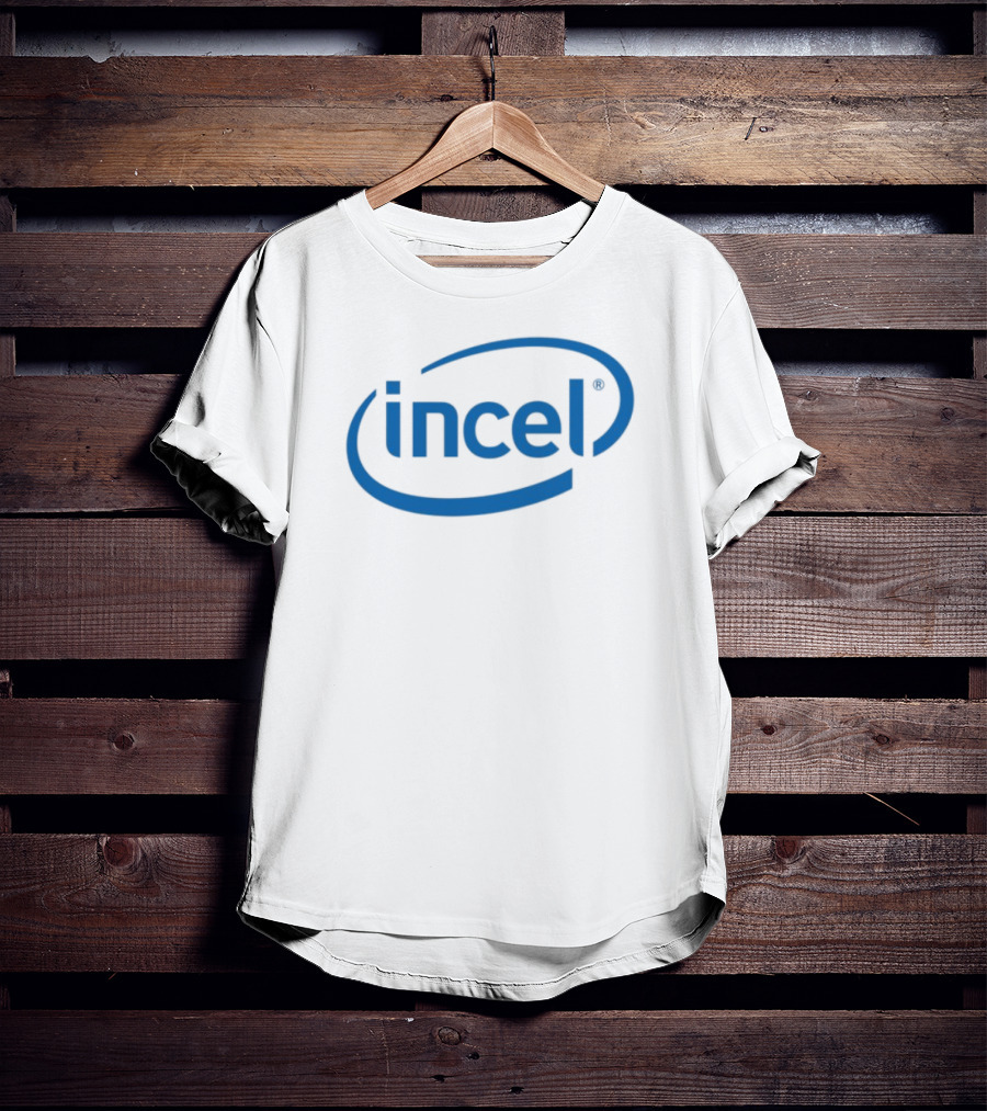 Intel Parody Incel Blue Text T-Shirt
