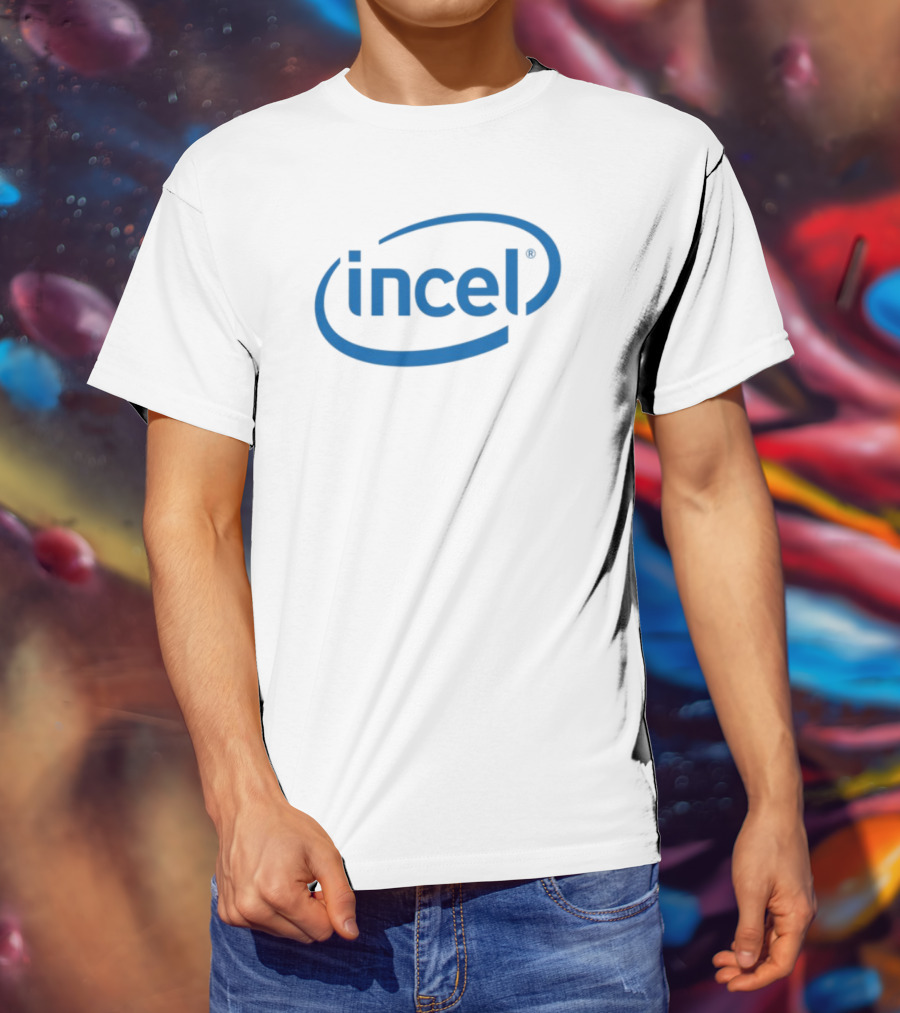 Intel Parody Incel Blue Text T-Shirt