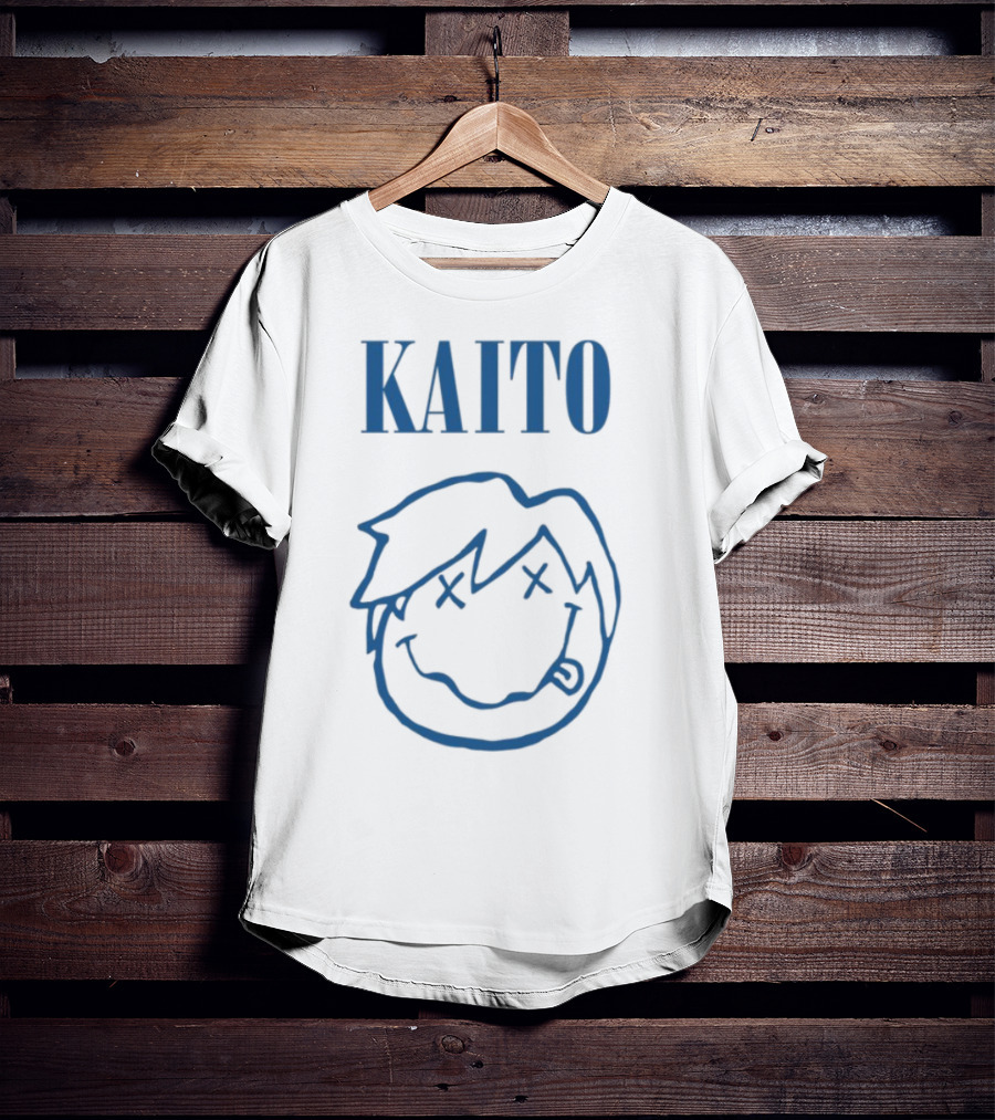 Kaito Blue Cartoon Smiley Face With X Eyes T-Shirt