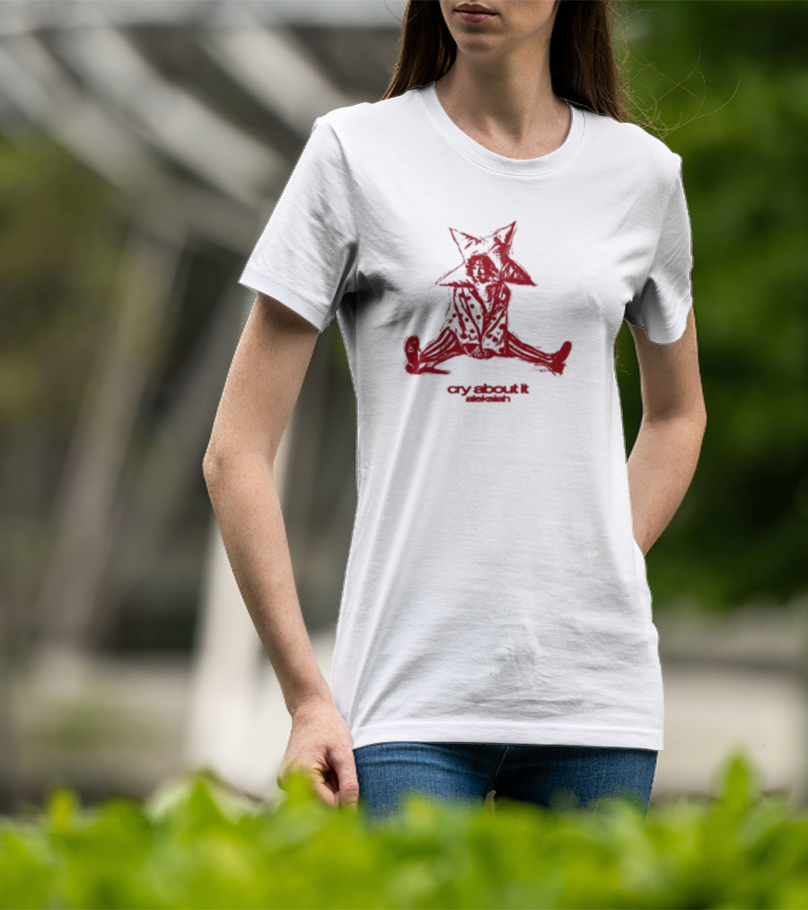 Aleksiah Cry About It Red Sketchy Cat Ears Print T-Shirt