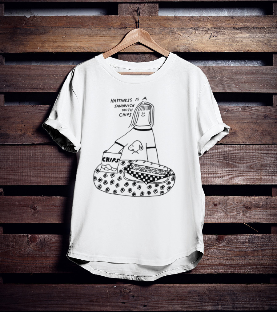 Happiness Is A Sandwich With Chips Fun Skull Character T-Shirt