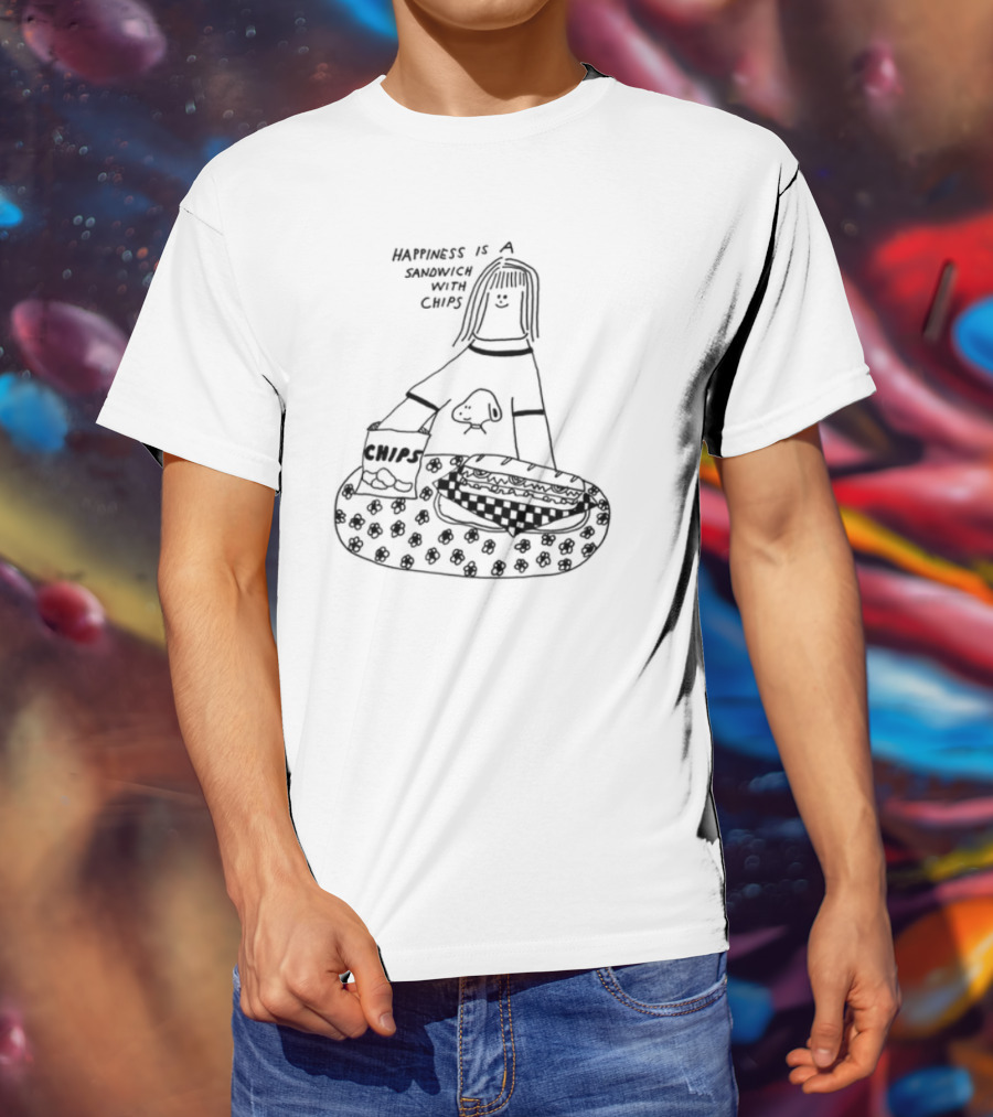 Happiness Is A Sandwich With Chips Fun Skull Character T-Shirt