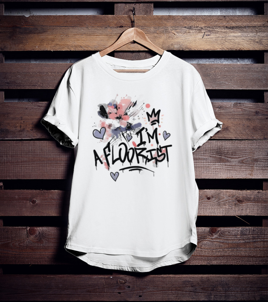I'm A Floorist Red And Blue Floral Hearts Crown T-Shirt