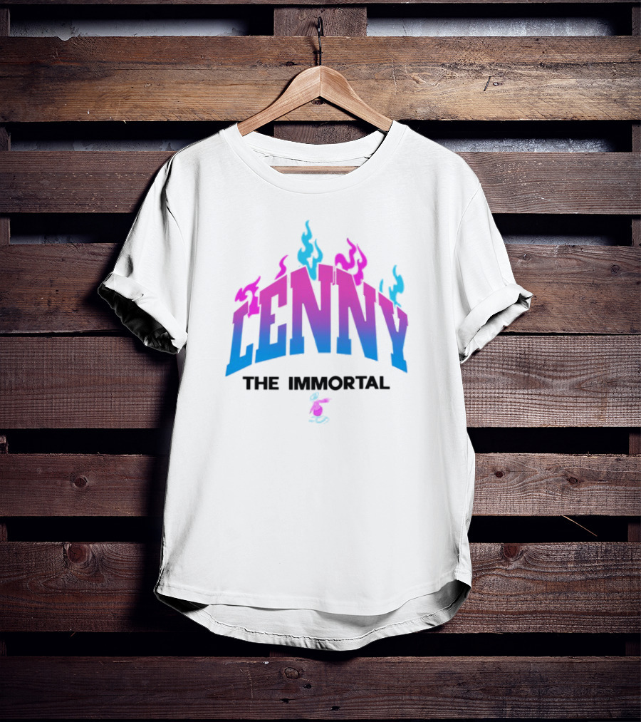 Lenny The Immortal Flaming Gradient Text With Cartoon Character T-Shirt