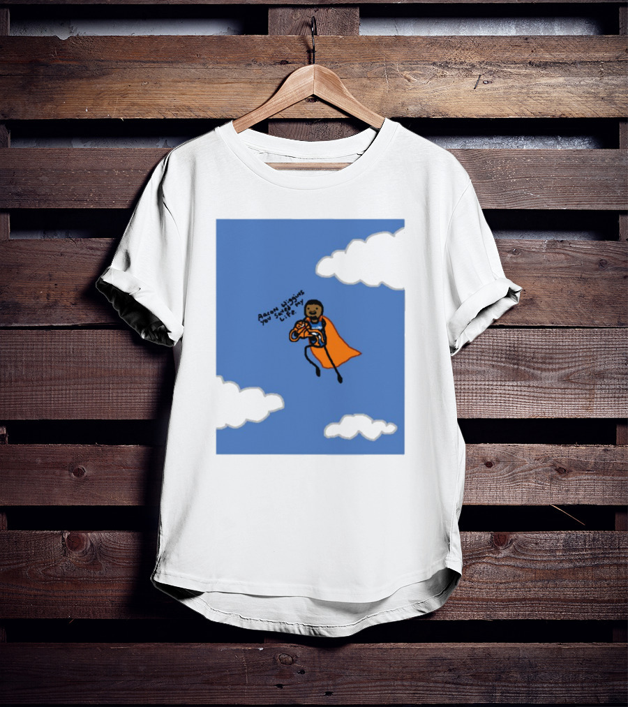 Aaron Wiggins You Saved My Life Superhero Drawing Floating In Clouds T-Shirt