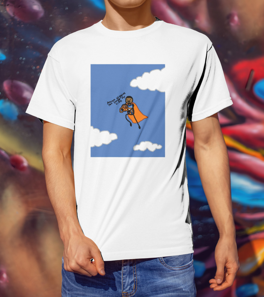 Aaron Wiggins You Saved My Life Superhero Drawing Floating In Clouds T-Shirt