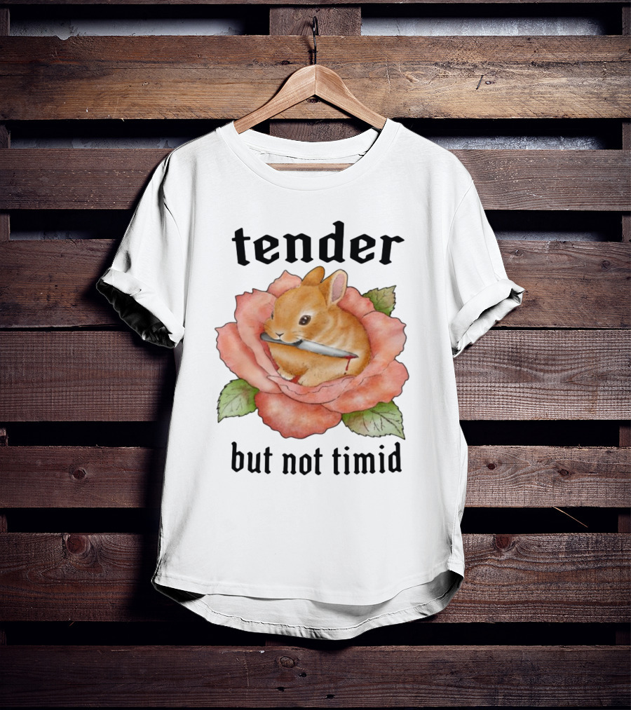 Bunny Tender But Not Timid Cute Rabbit With Knife In Rose T-Shirt