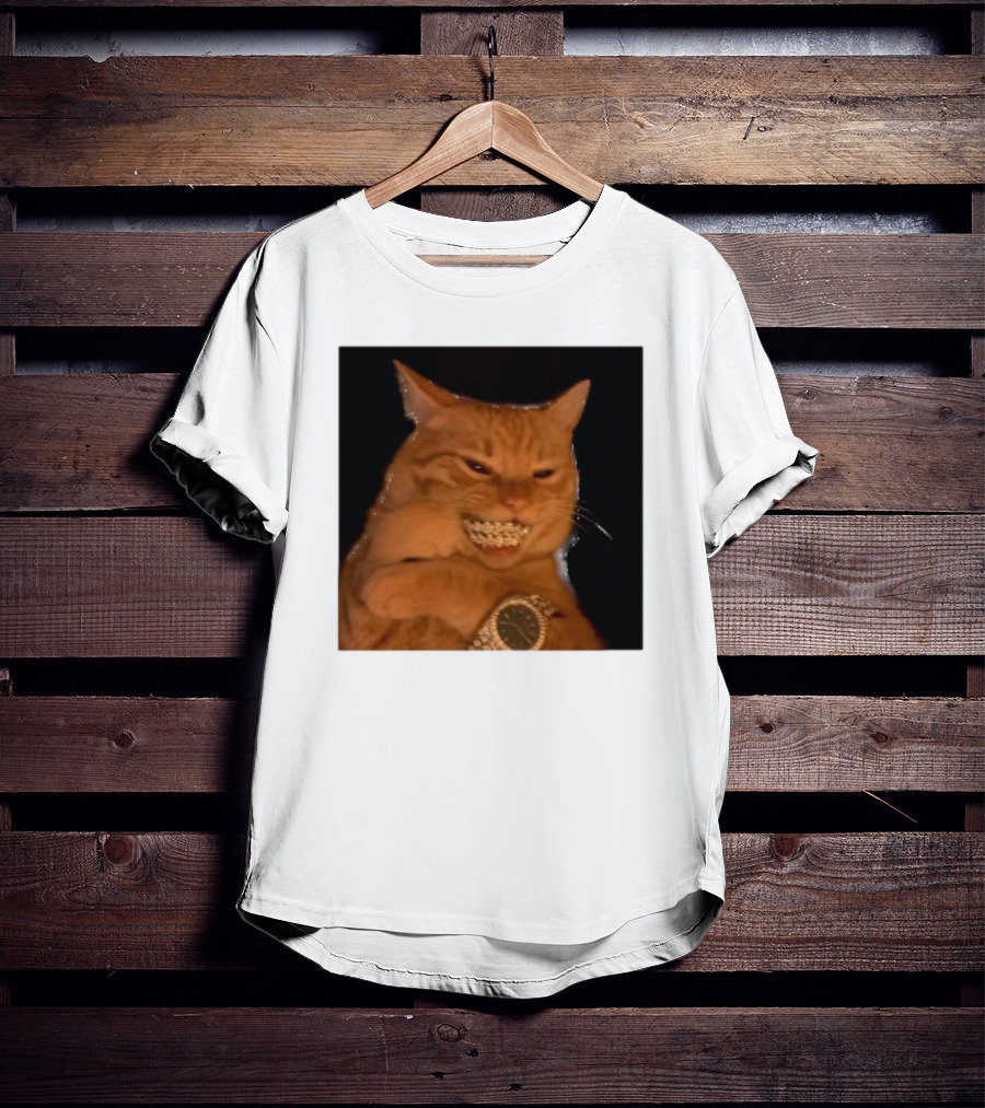 Cat Morgan Freebands Iced Out Gangsta Cat With Diamond Grill And Bling T-Shirt
