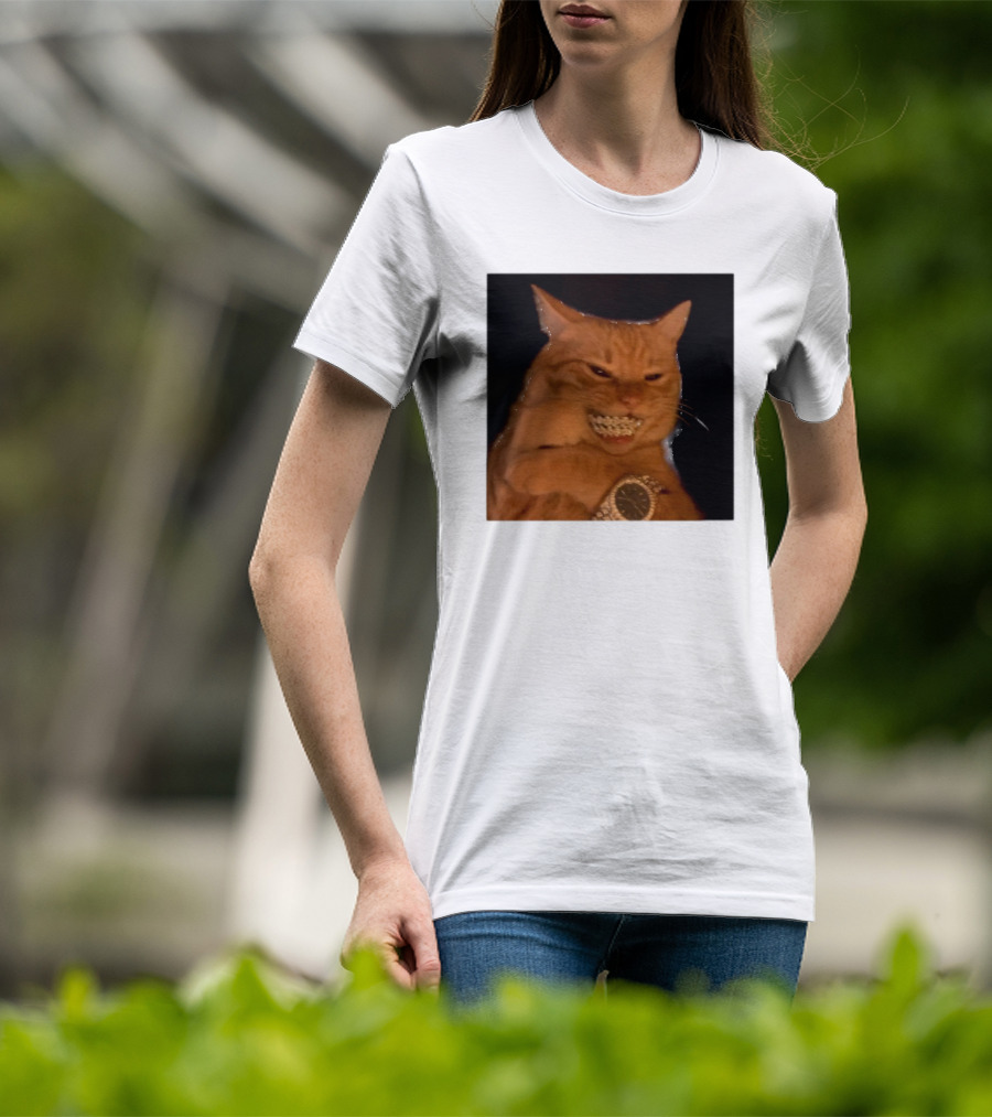 Cat Morgan Freebands Iced Out Gangsta Cat With Diamond Grill And Bling T-Shirt