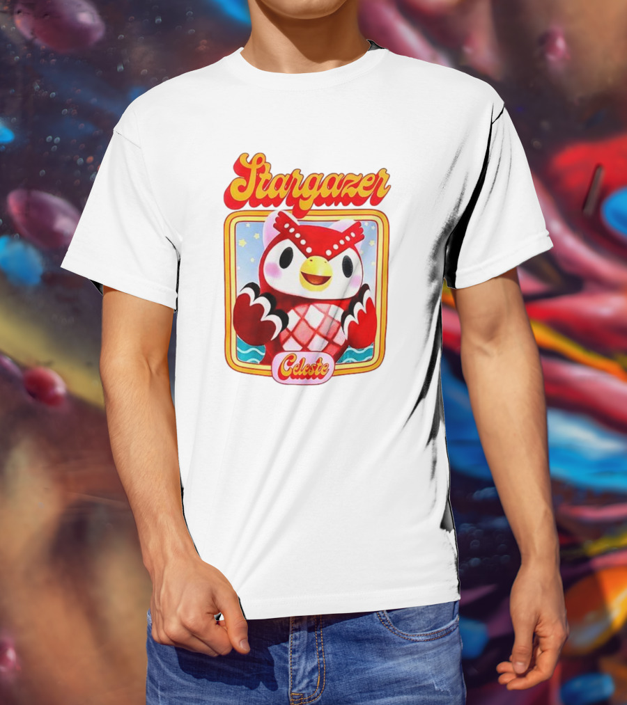Stargazer Celeste Owl Character With Stars And Ocean Scene T-Shirt