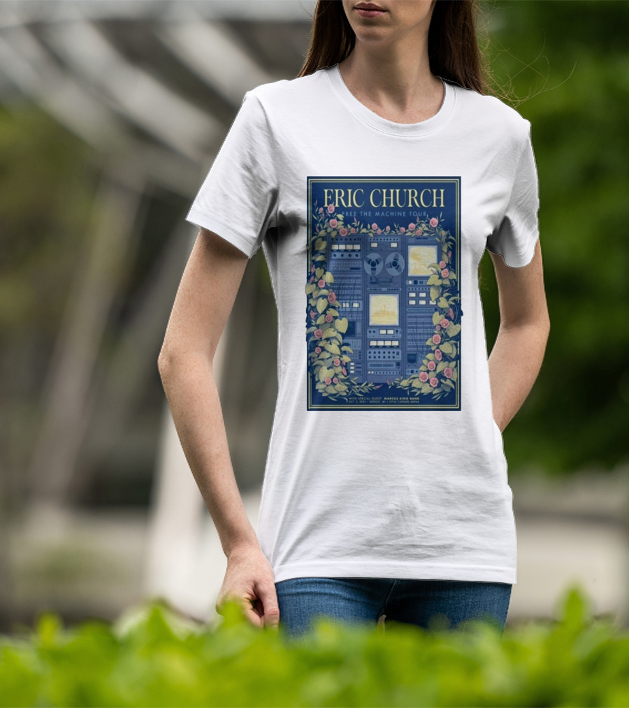Eric Church Free The Machine Tour 2025 Marcus King Band Little Caesars Arena Detroit T-Shirt