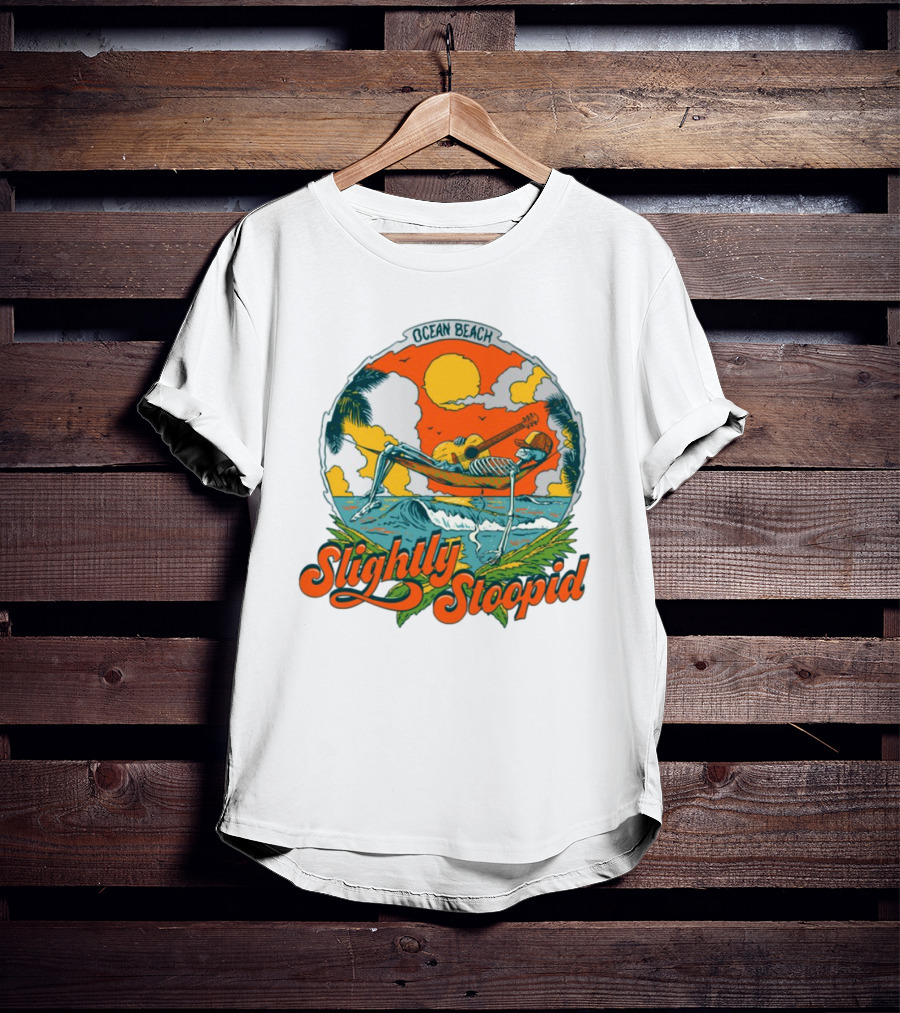 Slightly Stoopid Ocean Beach Skeleton Hammock Sun Guitar T-Shirt