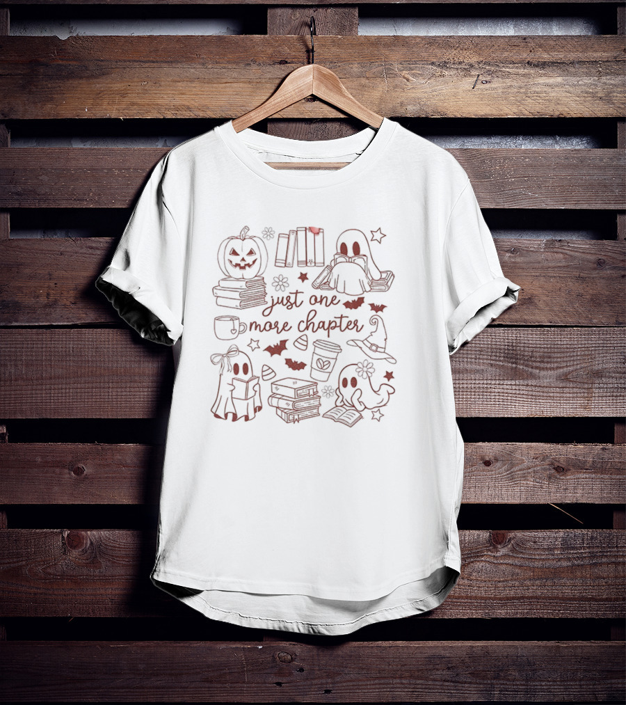Ghost Pumpkin Just One More Chapter Halloween 2025 Book Lover Spooky Vibe T-Shirt
