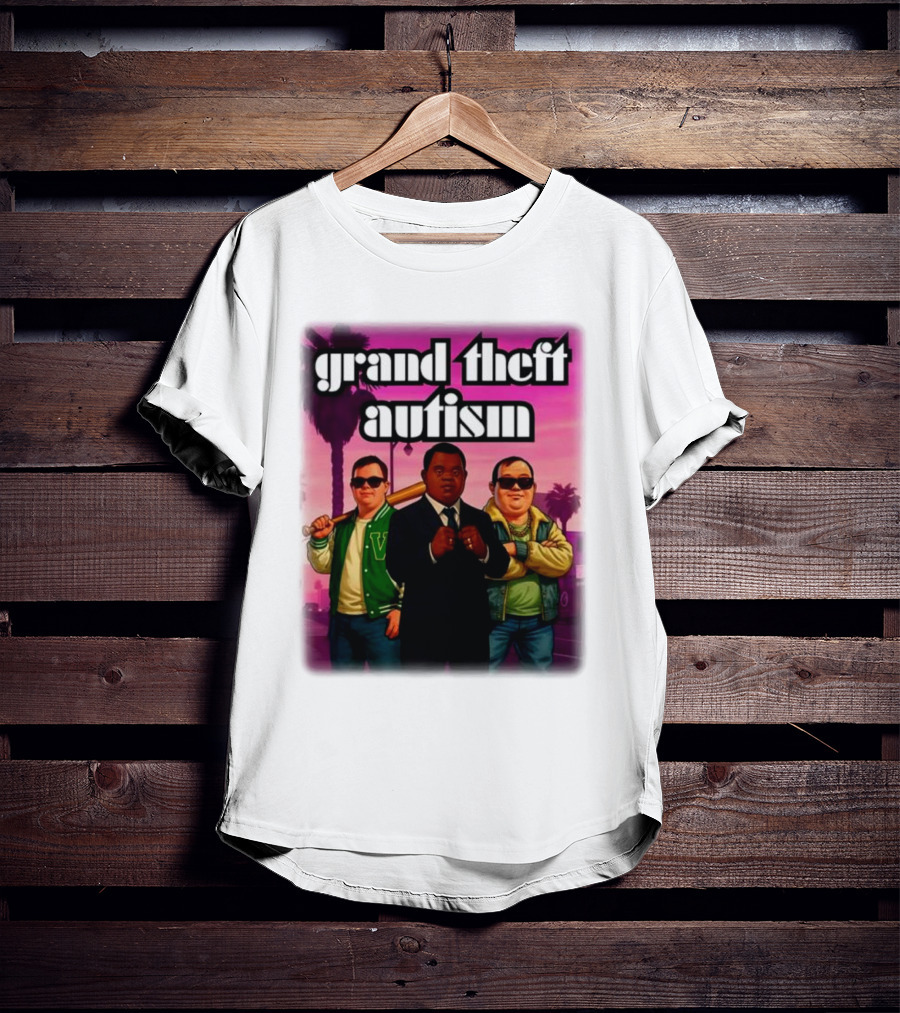 Grand Theft Autism Characters In Iconic Urban Setting T-Shirt