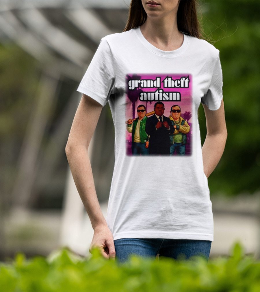 Grand Theft Autism Characters In Iconic Urban Setting T-Shirt